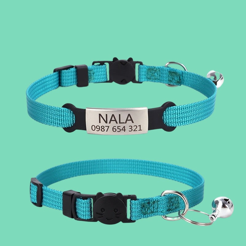 Nylon Soft Adjustable Personalized Cat Collar With Bell