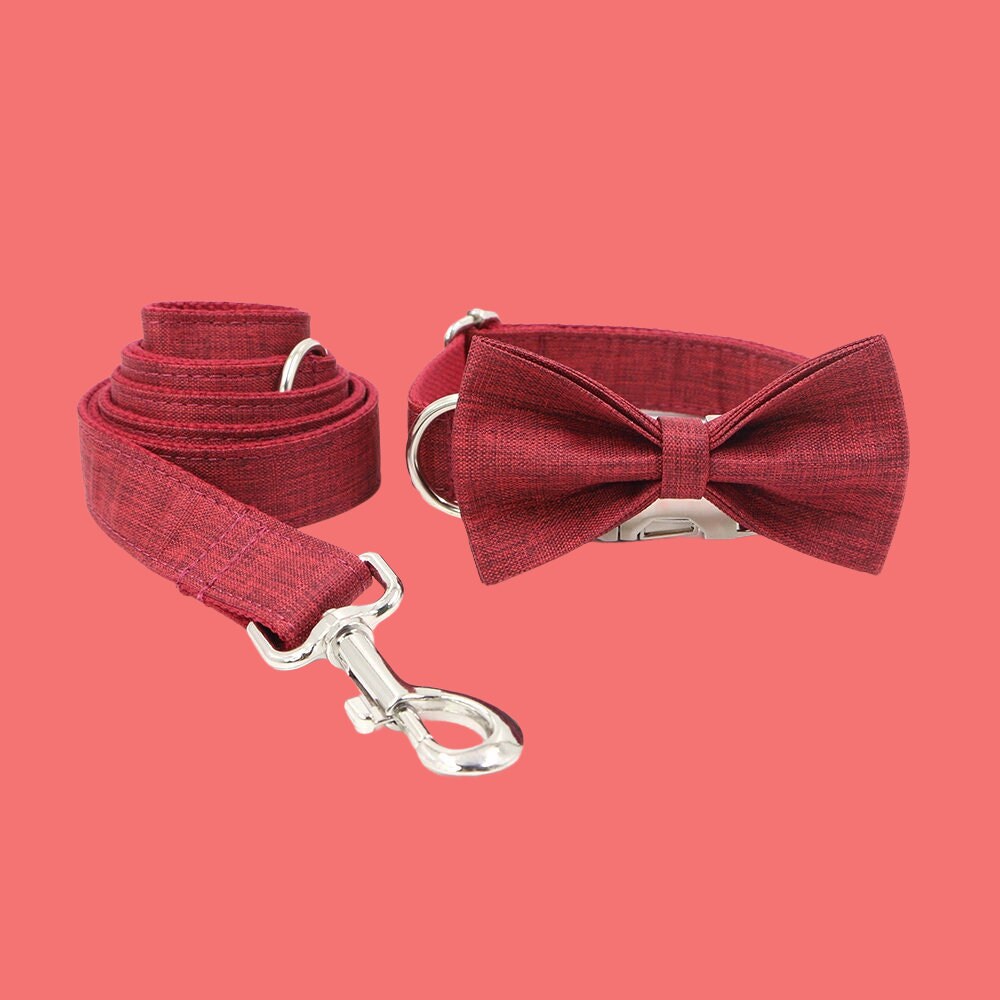 Custom Dog Collar Bow Tie Leash Set, Personalized Dog Collars with Name Engraved, Quick Release Metal Buckle, Dog Gift