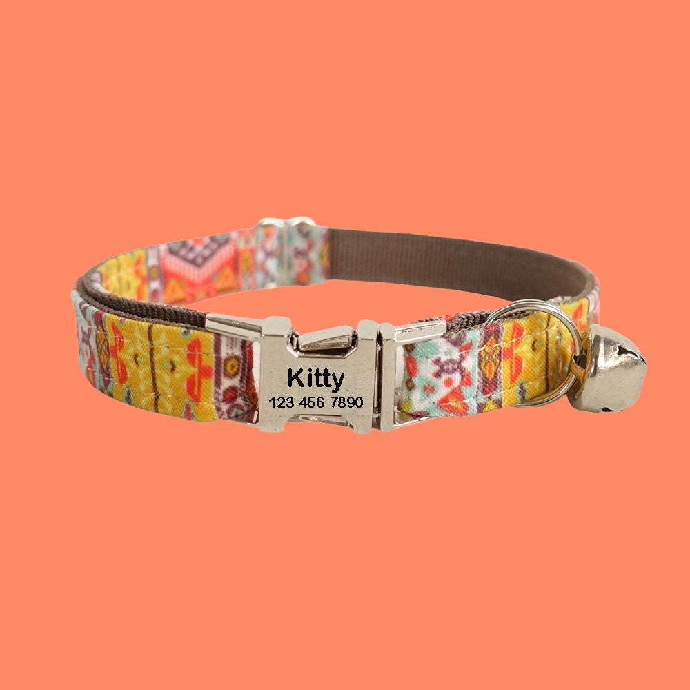 Personalized Kitten Collar - Adjustable Custom Cat Collar with Bell - Boy Cat Collars - Cat Gift