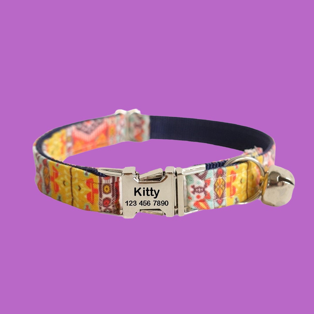 Personalized Kitten Collar - Adjustable Custom Cat Collar with Bell - Boy Cat Collars - Cat Gift