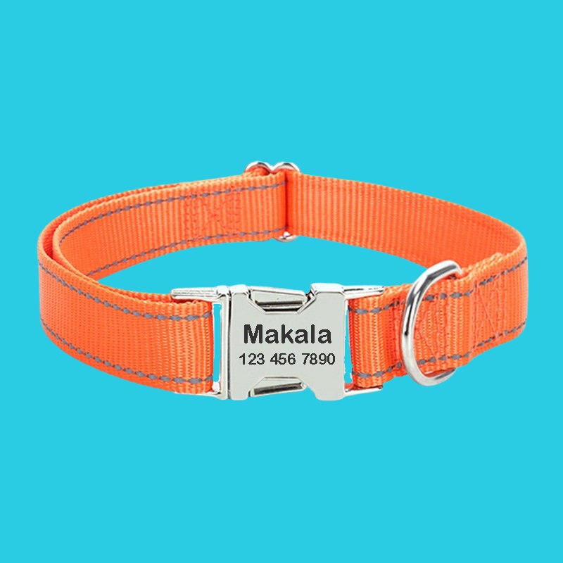 Reflective Dog Collar, Nylon Personalized Dog Collar, Custom Dog ID Collar, Durable Puppy Collar, Gift for Dog