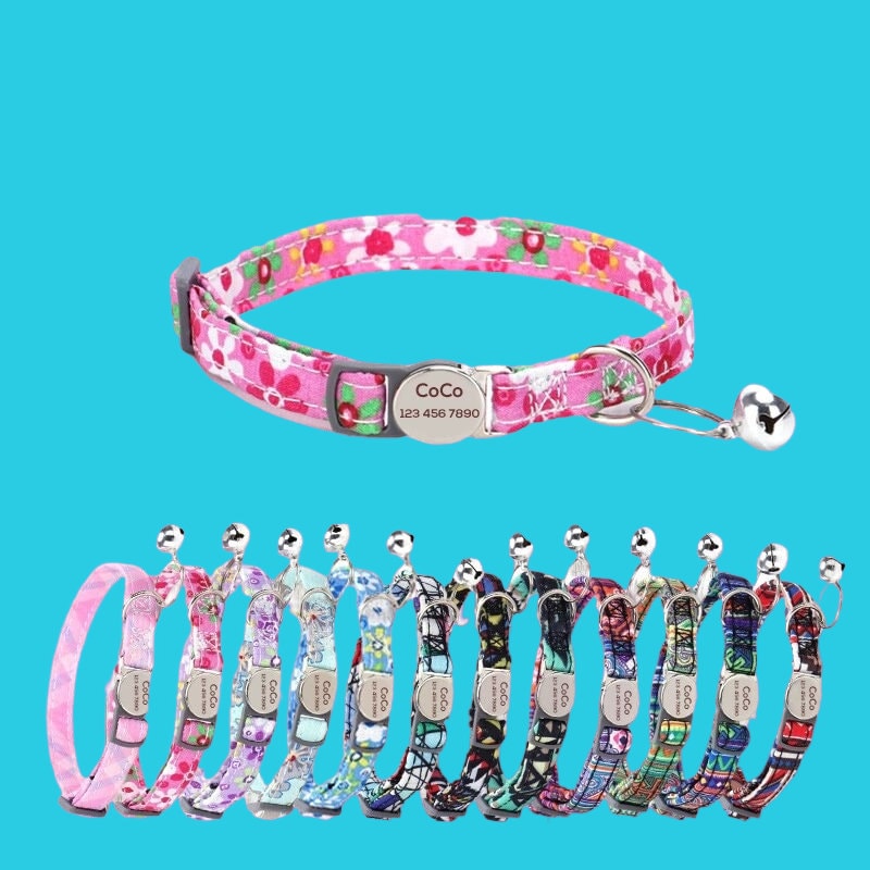 Personalized Cat Collar with Bell, Quick Release Cat ID Collar, Adjustable Colorful Custom Collar for Cat Birthday Gift