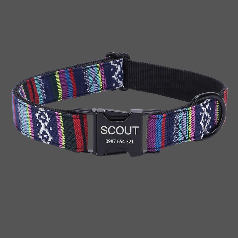 Adjustable Personalize Dog Collar, Customized Puppy Collars, Stripe Modern Engraved Dog Gift