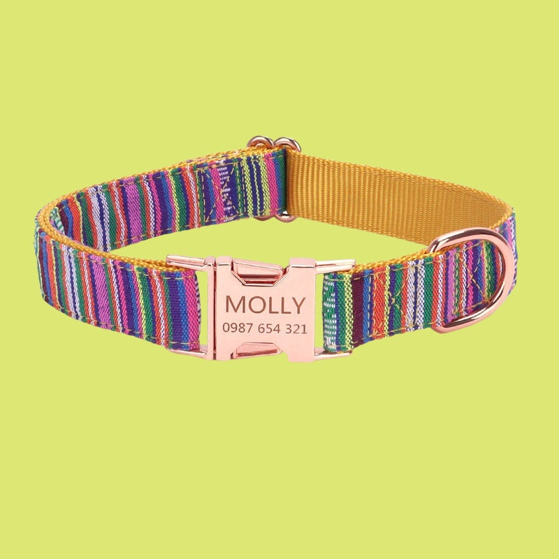 Adjustable Personalize Dog Collar, Customized Puppy Collars, Stripe Modern Engraved Dog Gift