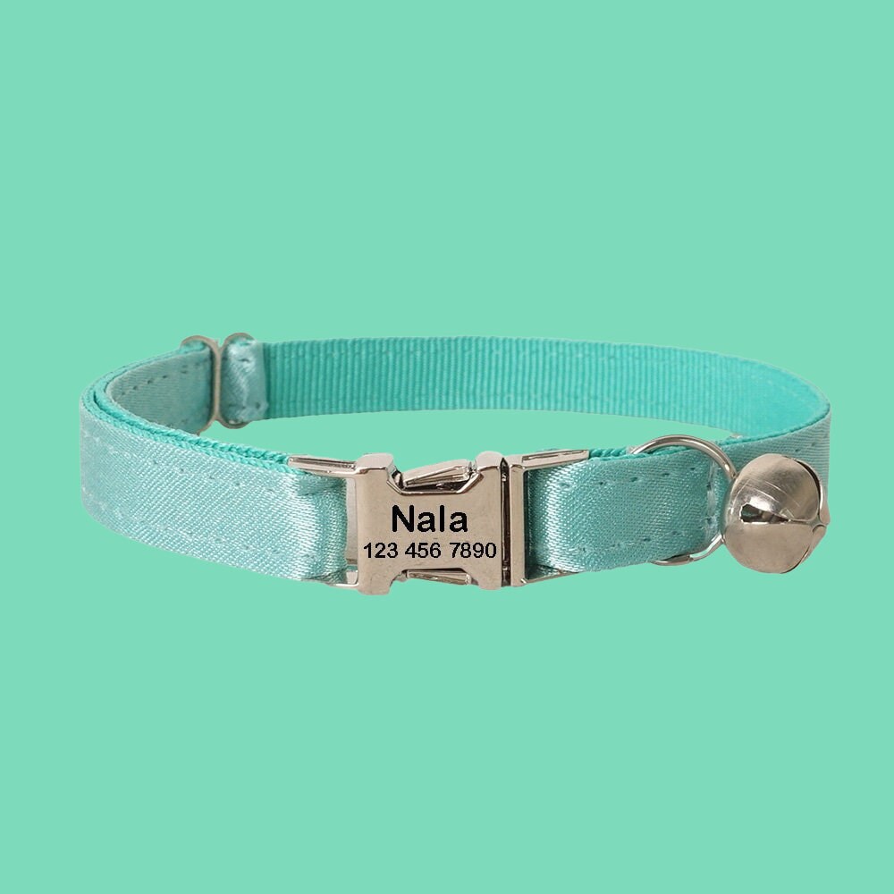 Personalized Cat Collar With Bell, Custom Kitten ID Collar with Name, Solid Engraved Cat Collars, Kitten Gift