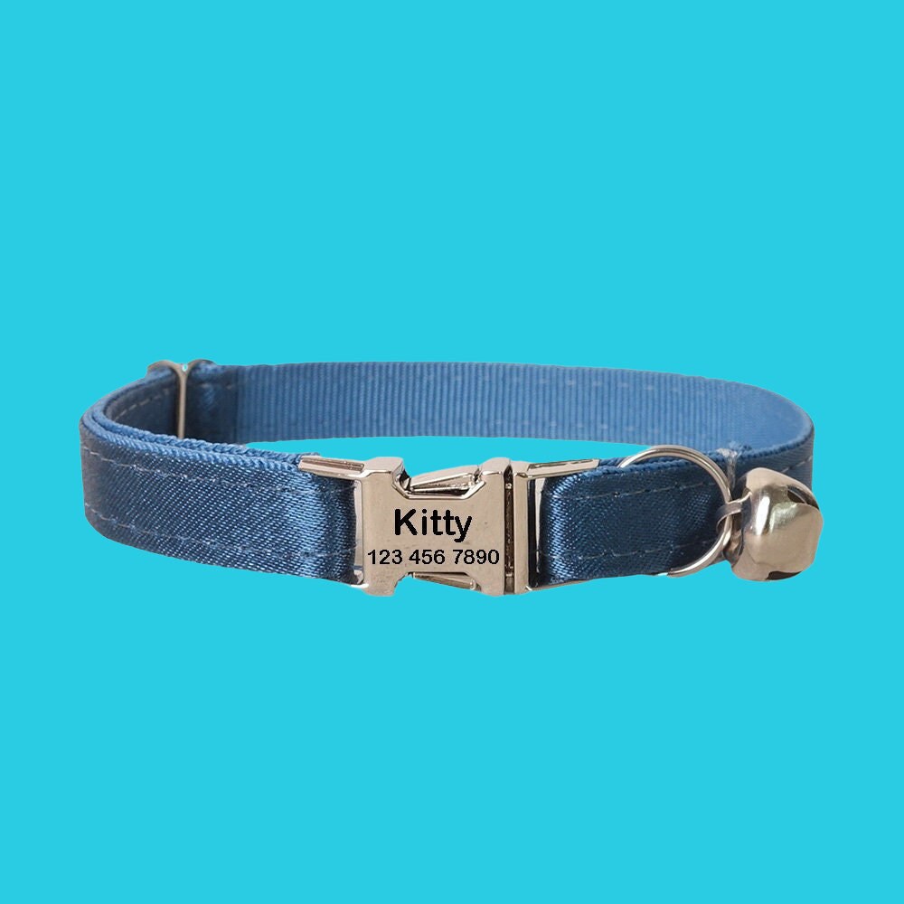 Personalized Cat Collar With Bell, Custom Kitten ID Collar with Name, Solid Engraved Cat Collars, Kitten Gift