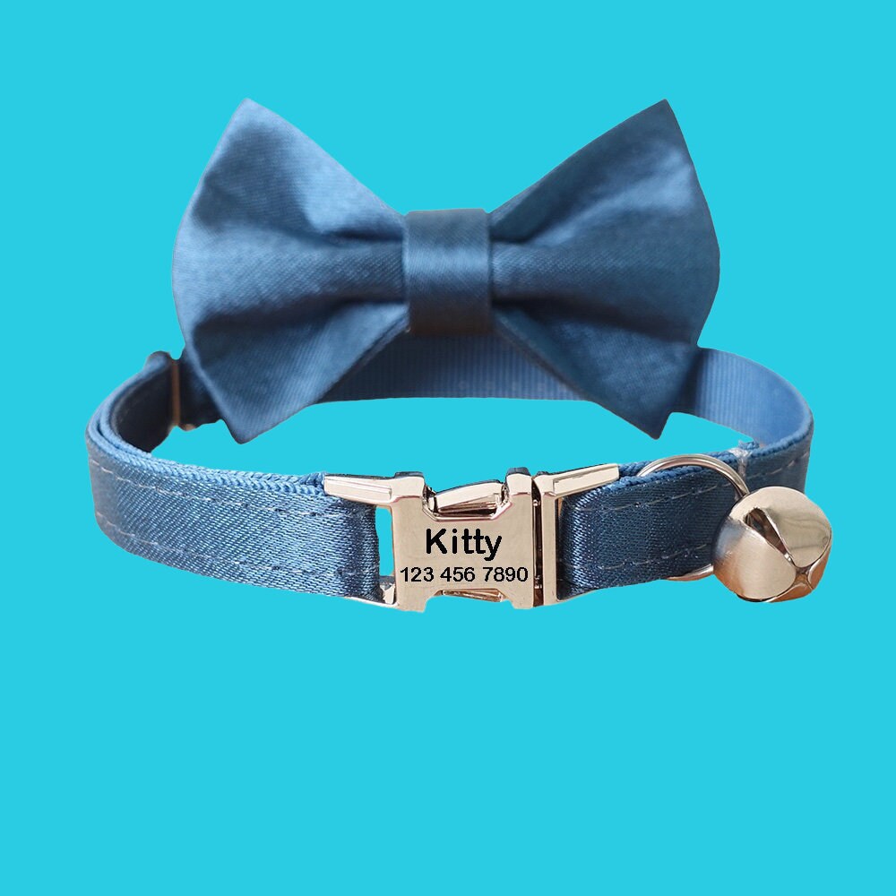 Personalized Cat Collar With Bell, Custom Kitten ID Collar with Name, Solid Engraved Cat Collars, Kitten Gift