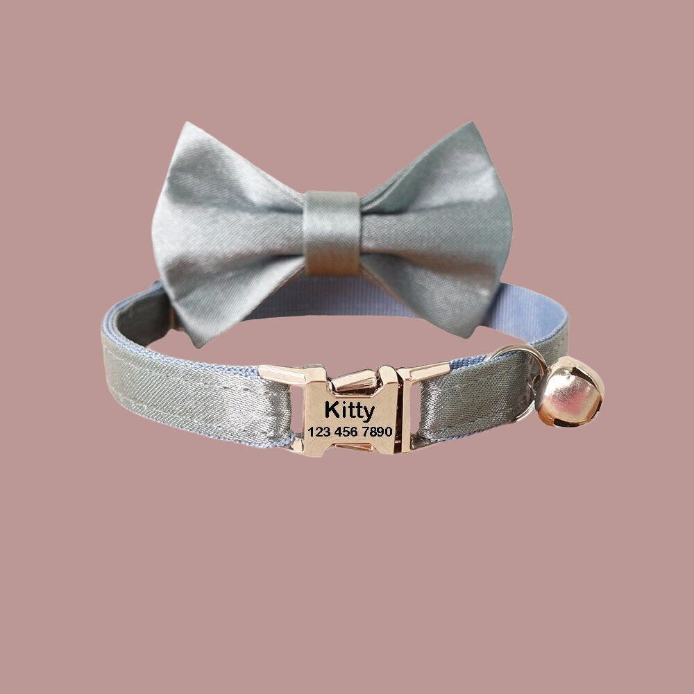 Personalized Cat Collar With Bell, Custom Kitten ID Collar with Name, Solid Engraved Cat Collars, Kitten Gift