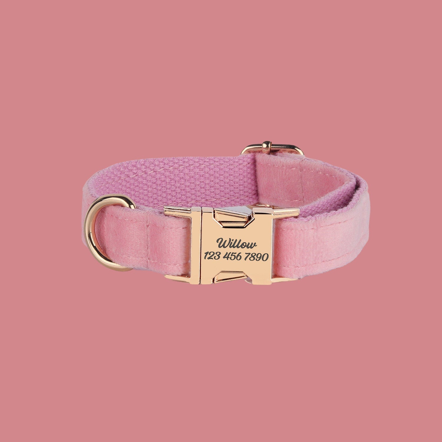 a pink dog collar with a gold buckle