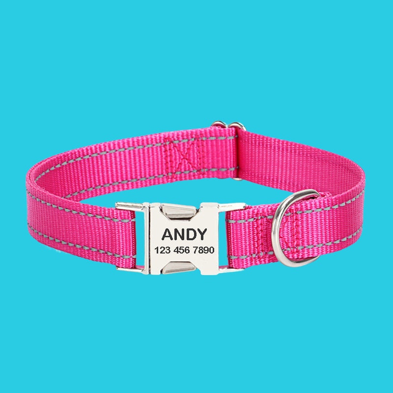 Reflective Dog Collar, Nylon Personalized Dog Collar, Custom Dog ID Collar, Durable Puppy Collar, Gift for Dog