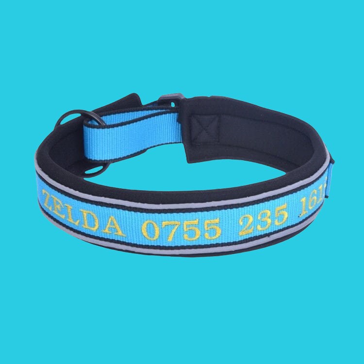 Reflective Personalized Padded Dog Collar, Custom Dog Collars Embroidered With Pet Name And Phone Number