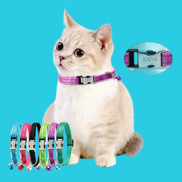 Personalized Cat Collar - Adjustable Reflective Custom Kitten Collar with Bell, Cat Gift, Kitten Gift