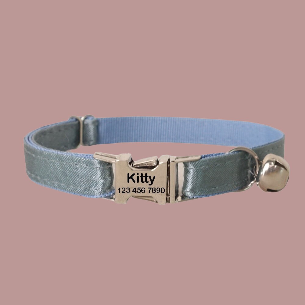 Personalized Cat Collar With Bell, Custom Kitten ID Collar with Name, Solid Engraved Cat Collars, Kitten Gift