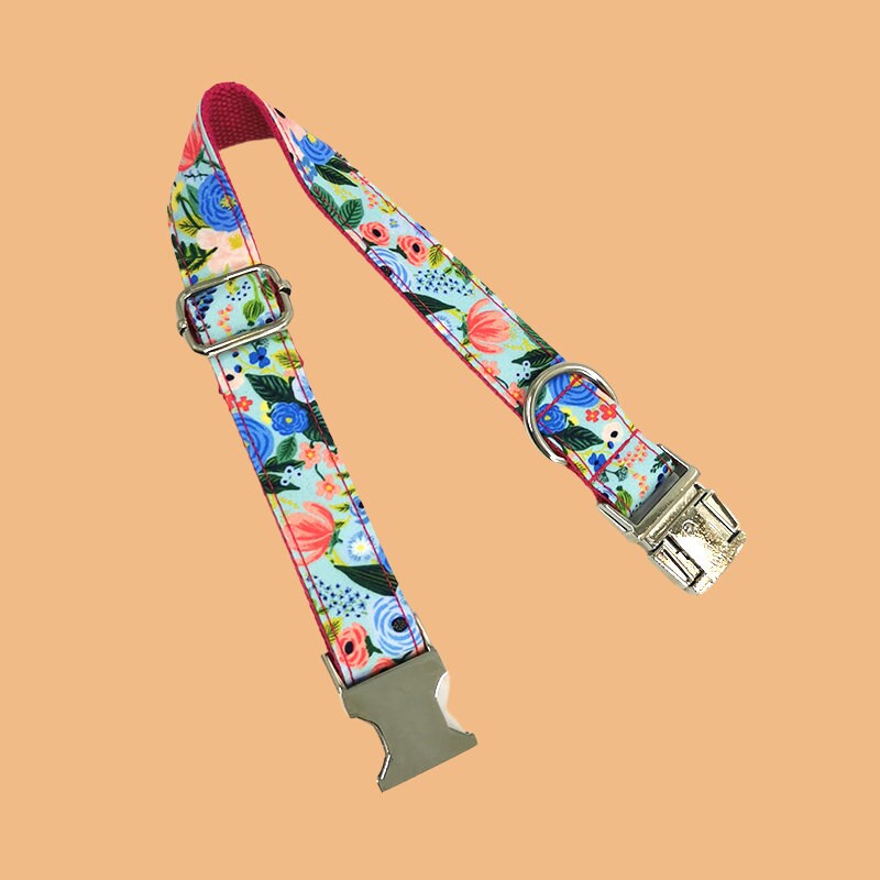 a colorful floral lanyard strap with a metal buckle