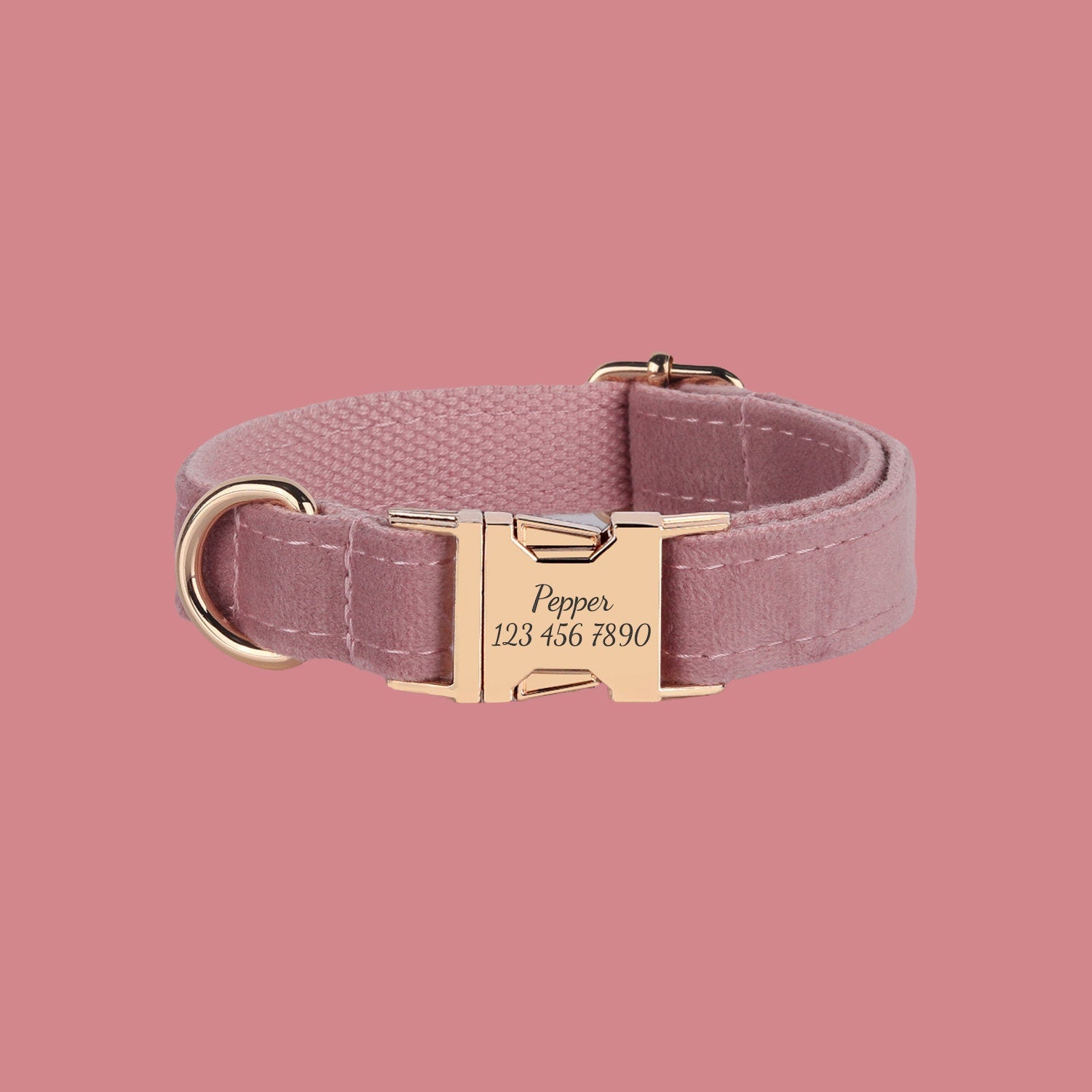 a pink dog collar with a gold buckle