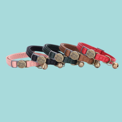 Custom Cat Collar with Bell, Adjustable Strap PU Leather Personalized Cat Collars, Quick Release Kitten Collar, Cat Birthday Gift