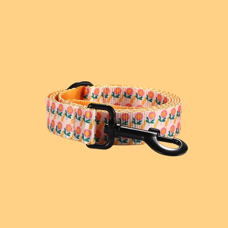 a dog leash with a flower print on it