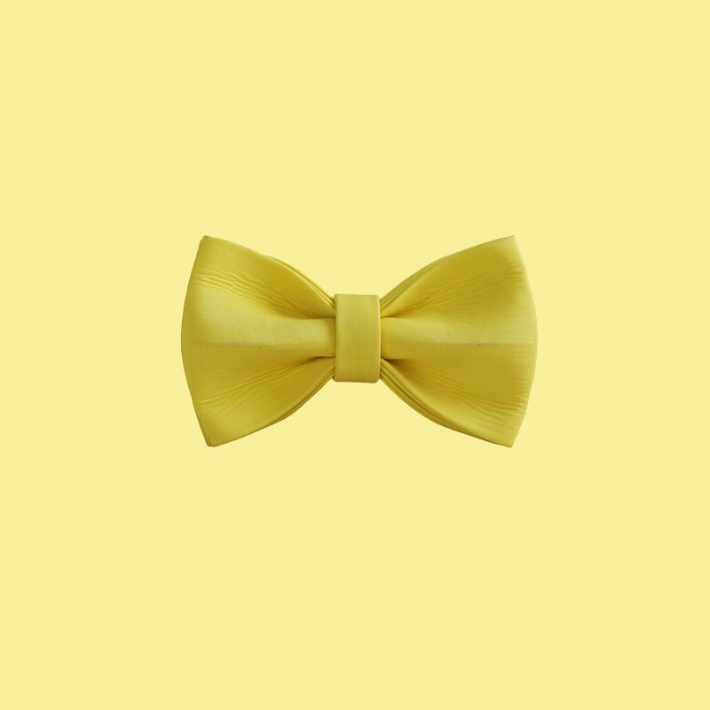 a close up of a yellow bow tie