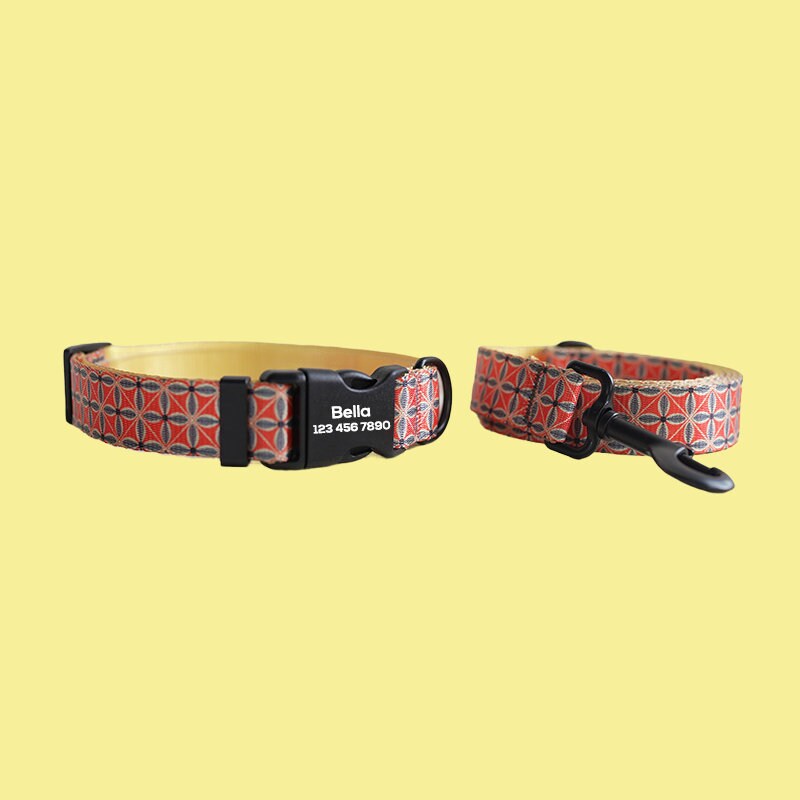 a pair of dog collars on a table