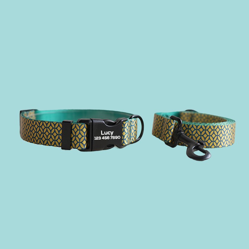 two collars with a dog&#39;s name on them