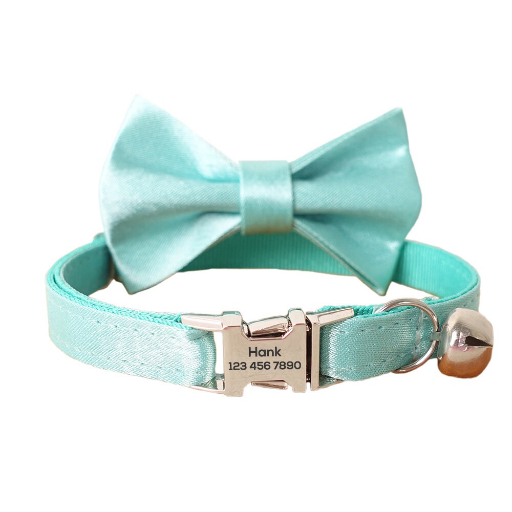 Personalized Cat Collar with Bow Tie, Custom Kitten Collar with Free Removable Bell, Personalised Cotton Boy Cat Collar, Cat Gift