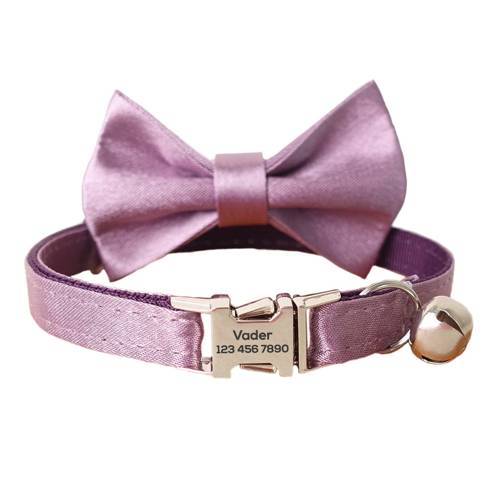 Personalized Cat Collar with Bow Tie, Custom Kitten Collar with Free Removable Bell, Personalised Cotton Boy Cat Collar, Cat Gift