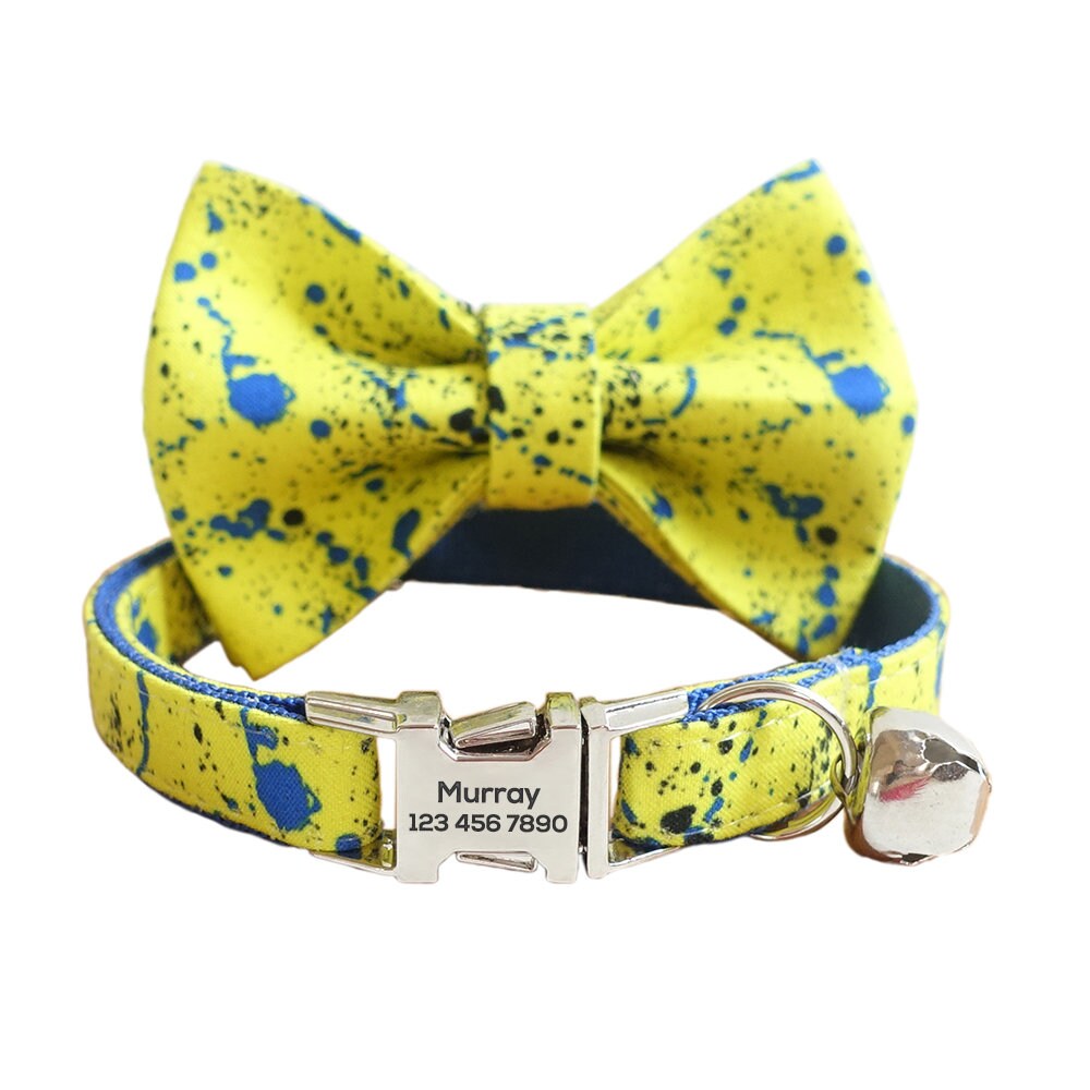 Custom Cat Collar with Bow Tie, Personalized Kitten Collar with Free Bell, Cotton Boy Cat Collar, Cat Gift