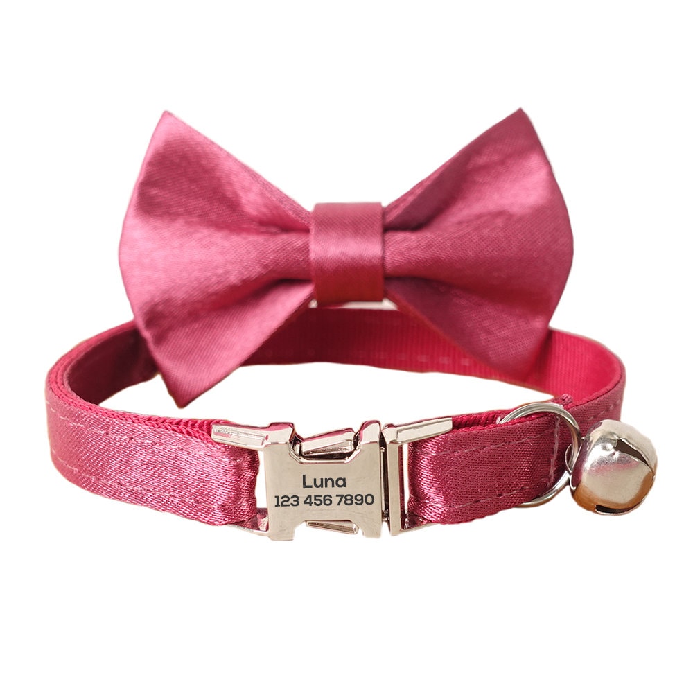 Personalized Cat Collar with Bow Tie, Custom Kitten Collar with Free Removable Bell, Personalised Cotton Boy Cat Collar, Cat Gift