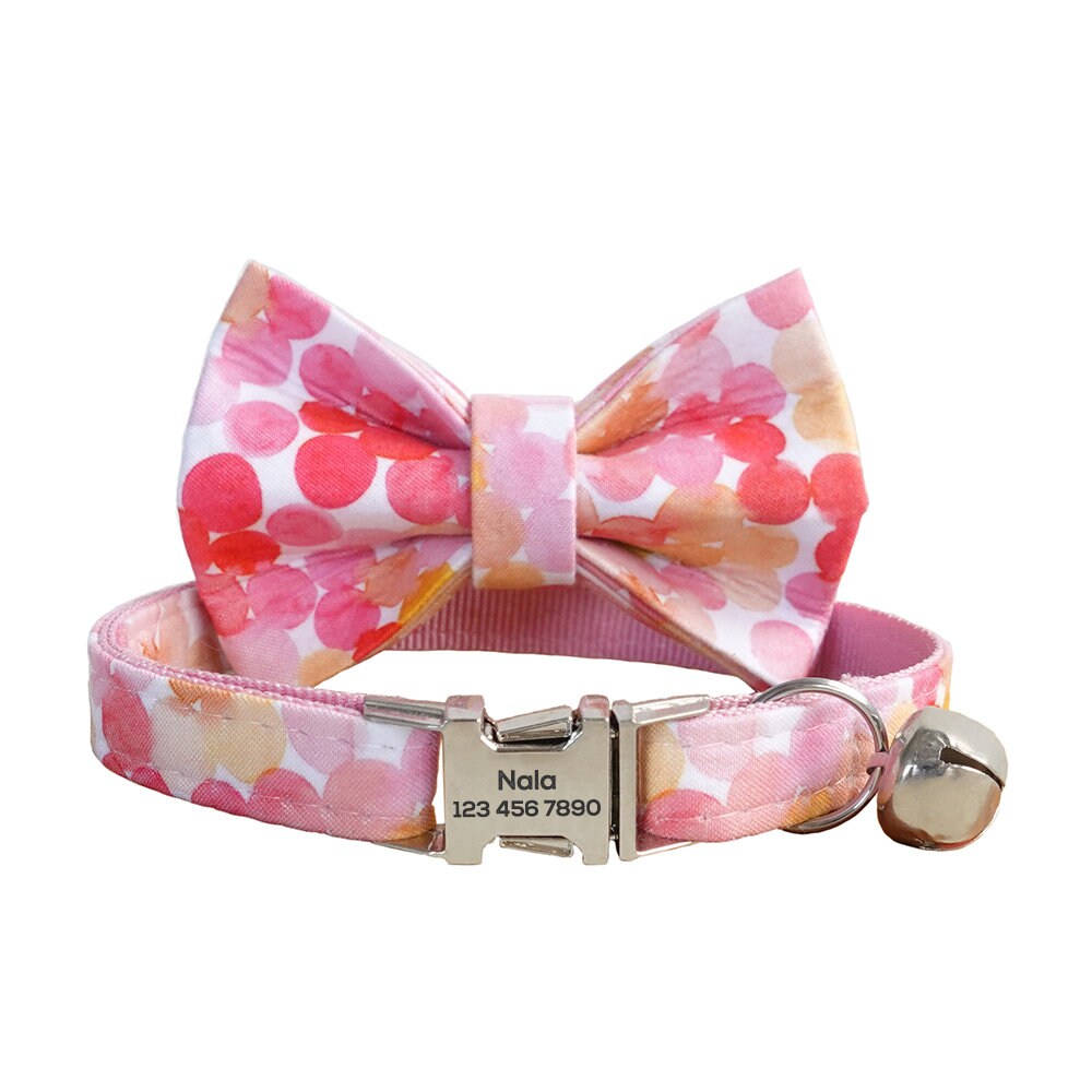 Cute Custom Cat Collar with Bow Tie, Personalized Kitten Collar with Free Removable Bell, Cotton Boy Cat Collar, Cat Gift