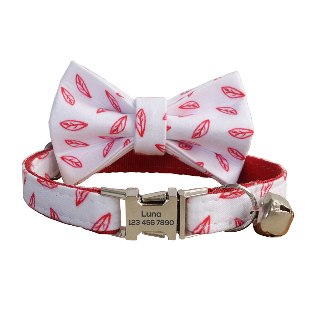 Cute Custom Cat Collar with Bow Tie, Personalized Kitten Collar with Free Removable Bell, Cotton Boy Cat Collar, Cat Gift