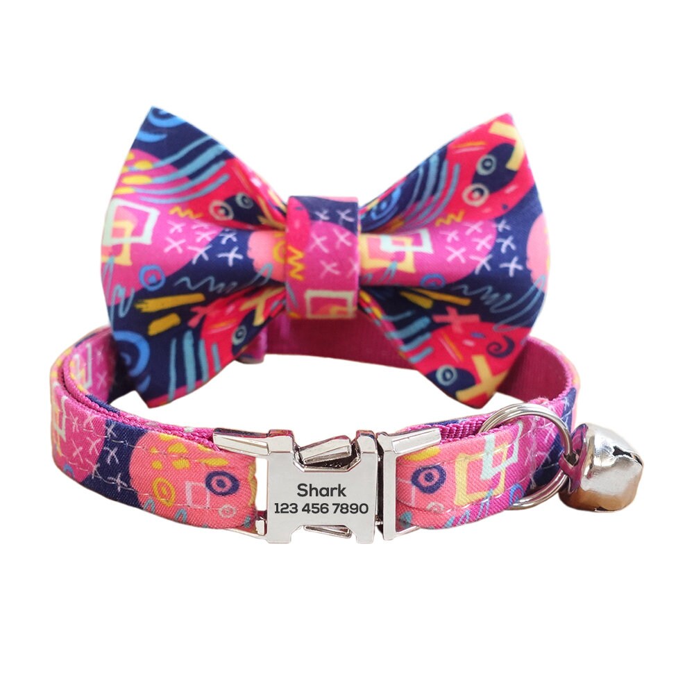 Custom Cat Collar with Bow Tie, Personalized Kitten Collar with Free Bell, Cotton Boy Cat Collar, Cat Gift