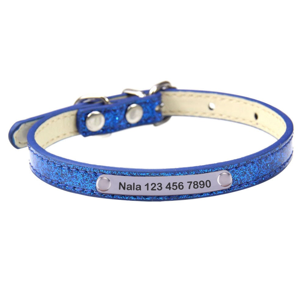 PU Leather Cat Collar Personalized Kitten Collar with Name and Phone Tag, Adjustable Leather Cat Collars