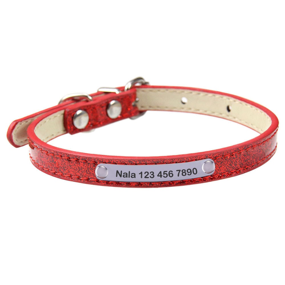 PU Leather Cat Collar Personalized Kitten Collar with Name and Phone Tag, Adjustable Leather Cat Collars